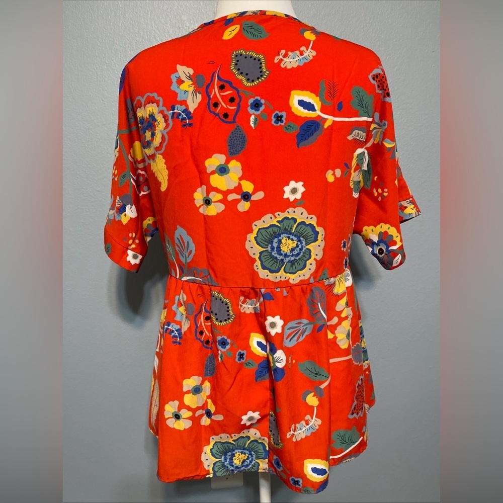 Jodifl Red‎ Floral Peplum Blouse Cottagecore Boho Summercore Retro Size M - Picture 3 of 11